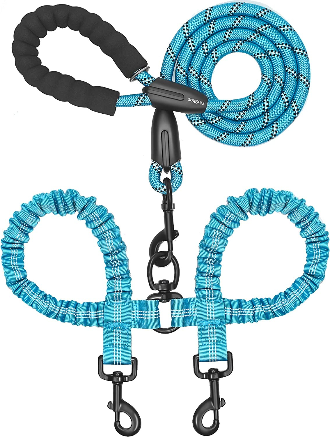 Dual Dog Leash; Double Dog Leash; 360 Swivel No Tangle Walking Leash; Shock Absorbing Bungee for Two Dogs - Image 2