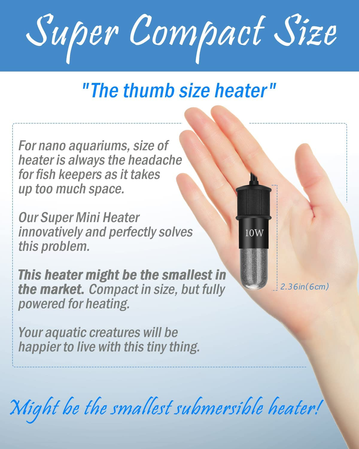 Adjustable 10/20/30W Small Aquarium Heater Submersible Fish Tank Heater Betta Heater Turtle Heater Super Mini Aquarium Heater with Digital Display Thermostat, for 1-6 Gallon Tanks - Image 2