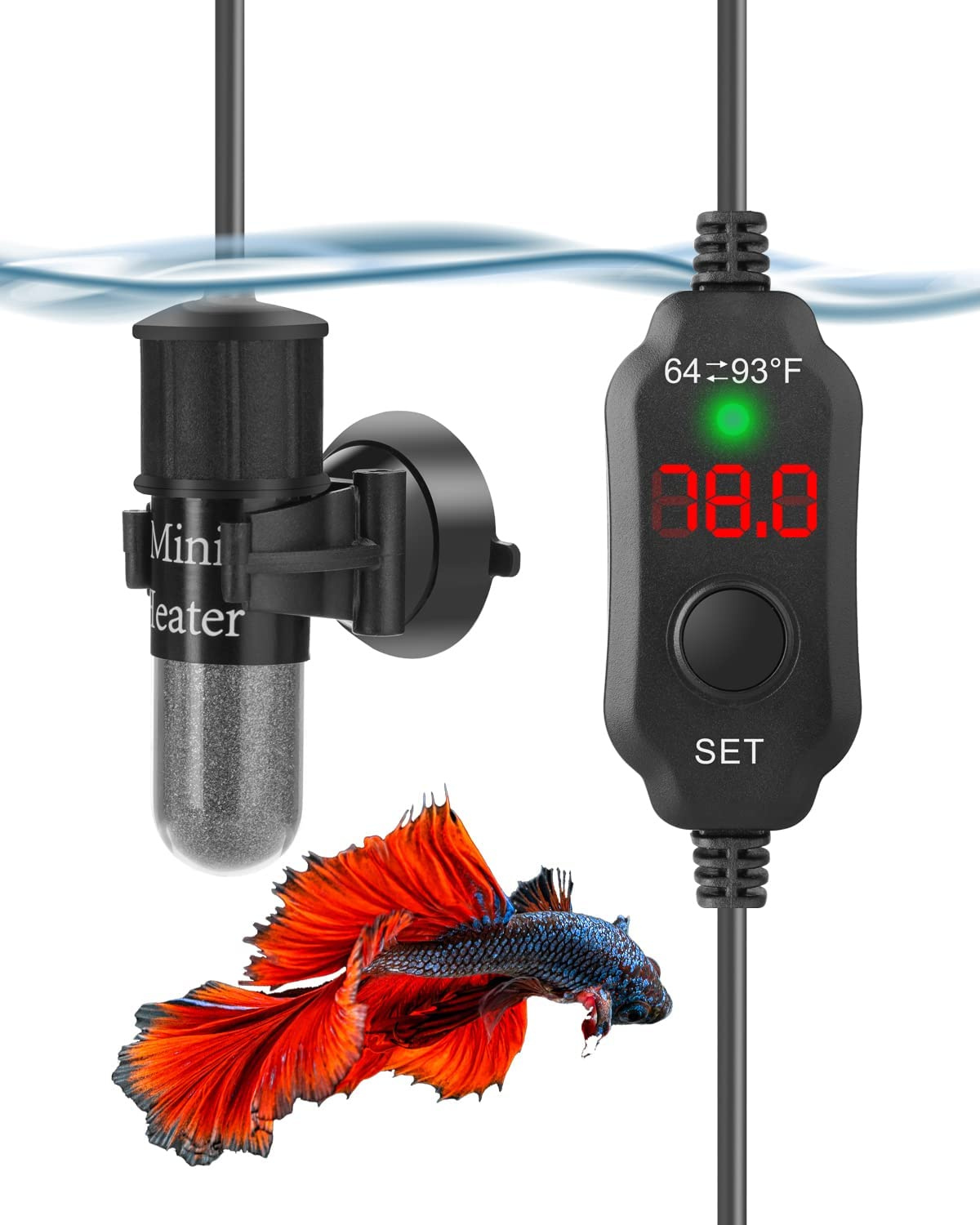 Adjustable 10/20/30W Small Aquarium Heater Submersible Fish Tank Heater Betta Heater Turtle Heater Super Mini Aquarium Heater with Digital Display Thermostat, for 1-6 Gallon Tanks