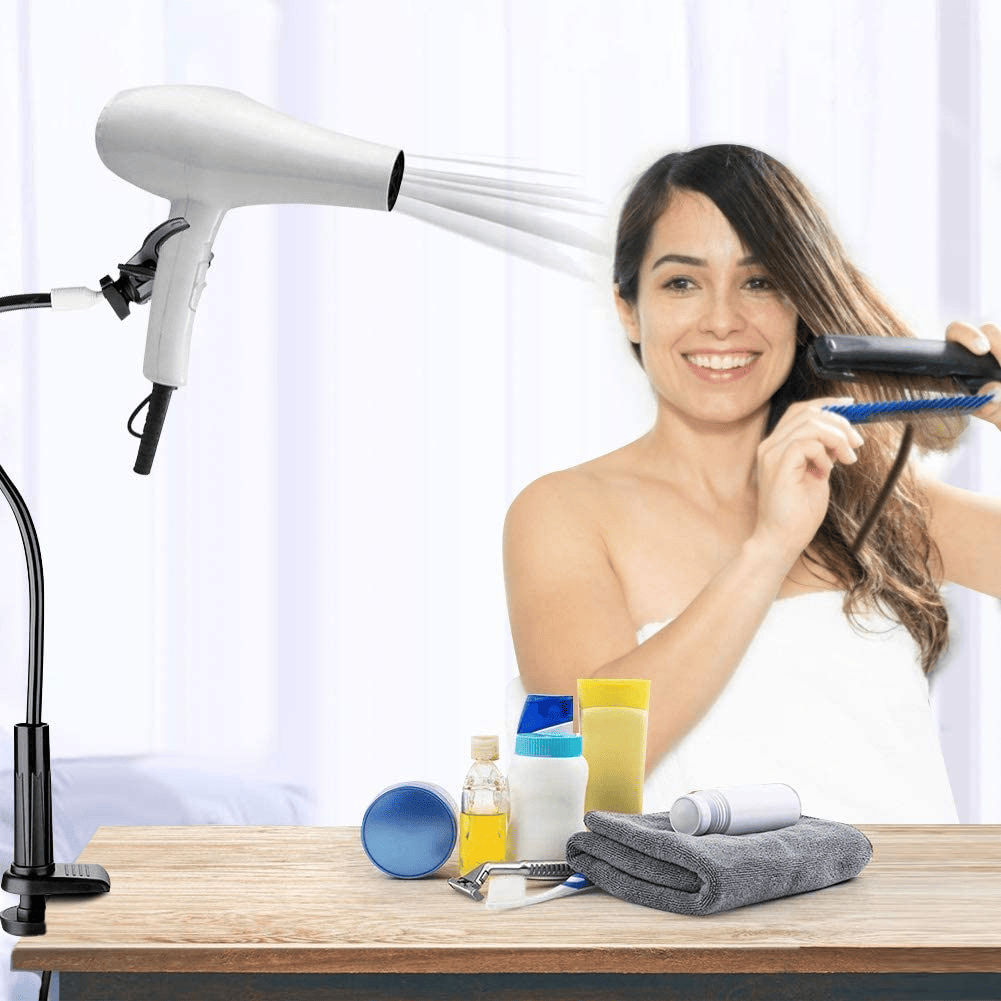 Hair Dryer Holder Hands 360 Degrees Rotatable Hands-Free Hair Dryer Stand Aluminum Alloy Gooseneck Pet Dog Cat Grooming Table Hair Dryer Clip Holder with Clamp Mount - Image 5