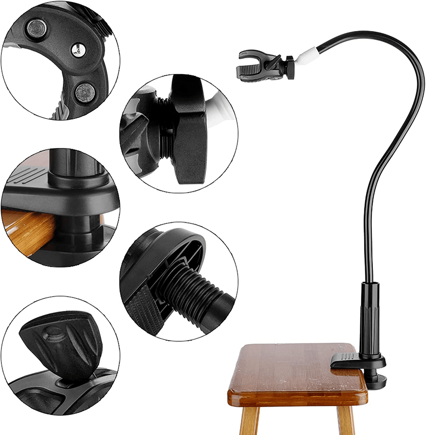 Hair Dryer Holder Hands 360 Degrees Rotatable Hands-Free Hair Dryer Stand Aluminum Alloy Gooseneck Pet Dog Cat Grooming Table Hair Dryer Clip Holder with Clamp Mount - Image 10