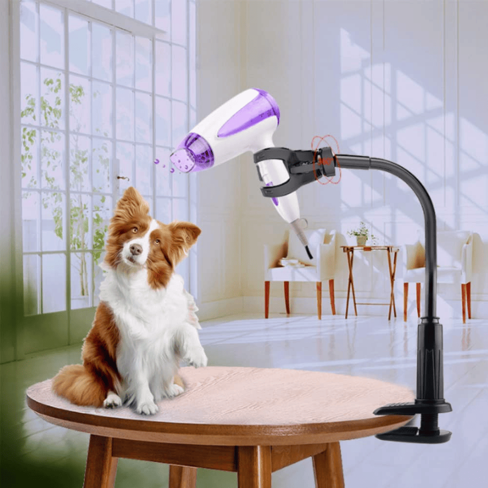 Hair Dryer Holder Hands 360 Degrees Rotatable Hands-Free Hair Dryer Stand Aluminum Alloy Gooseneck Pet Dog Cat Grooming Table Hair Dryer Clip Holder with Clamp Mount