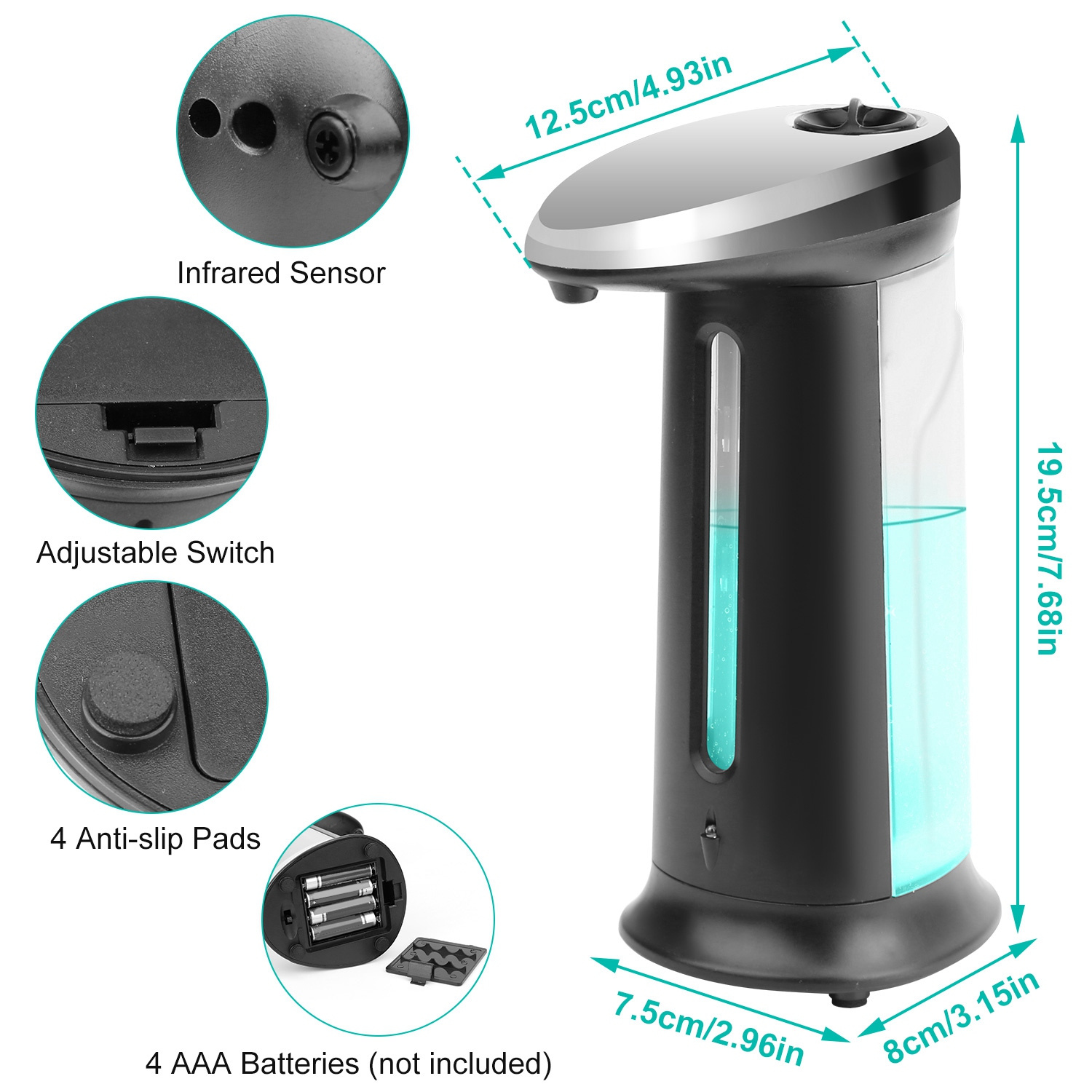 Automatic Soap Dispenser 16.9OZ Anti-slip Sensor Refillable Hand Gel Desktop Dispenser 2 Drop Volume Adjustment - Image 2