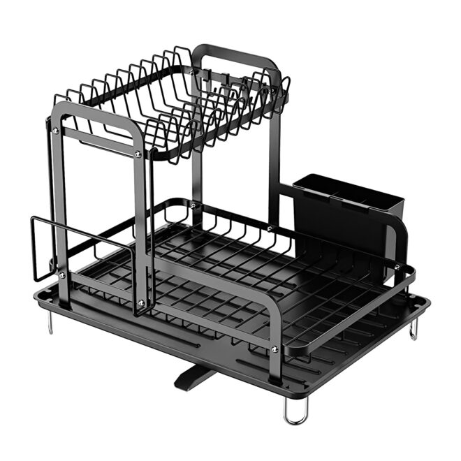 2-Tier Dish Drying Rack for Kitchen Counter Space Saving Rustproof Dish Rack with Drainboard Detachable Kitchen Drainer Organizer Set - Image 11