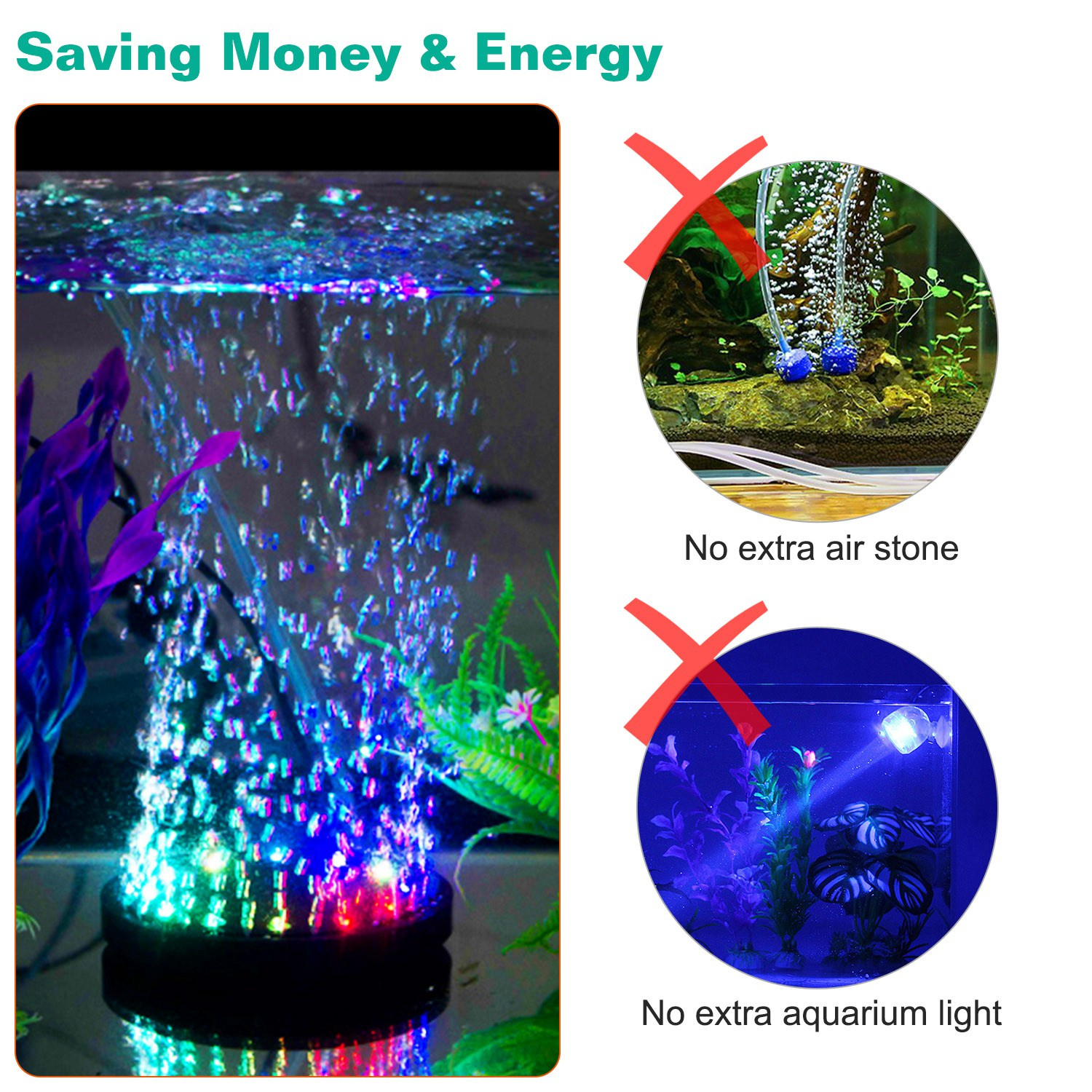 4in LED Aquarium Air Bubble Lamp Multi Colored Submersible Fish Tank Air Stone Disk Lamp Underwater Bubble Light - Image 3