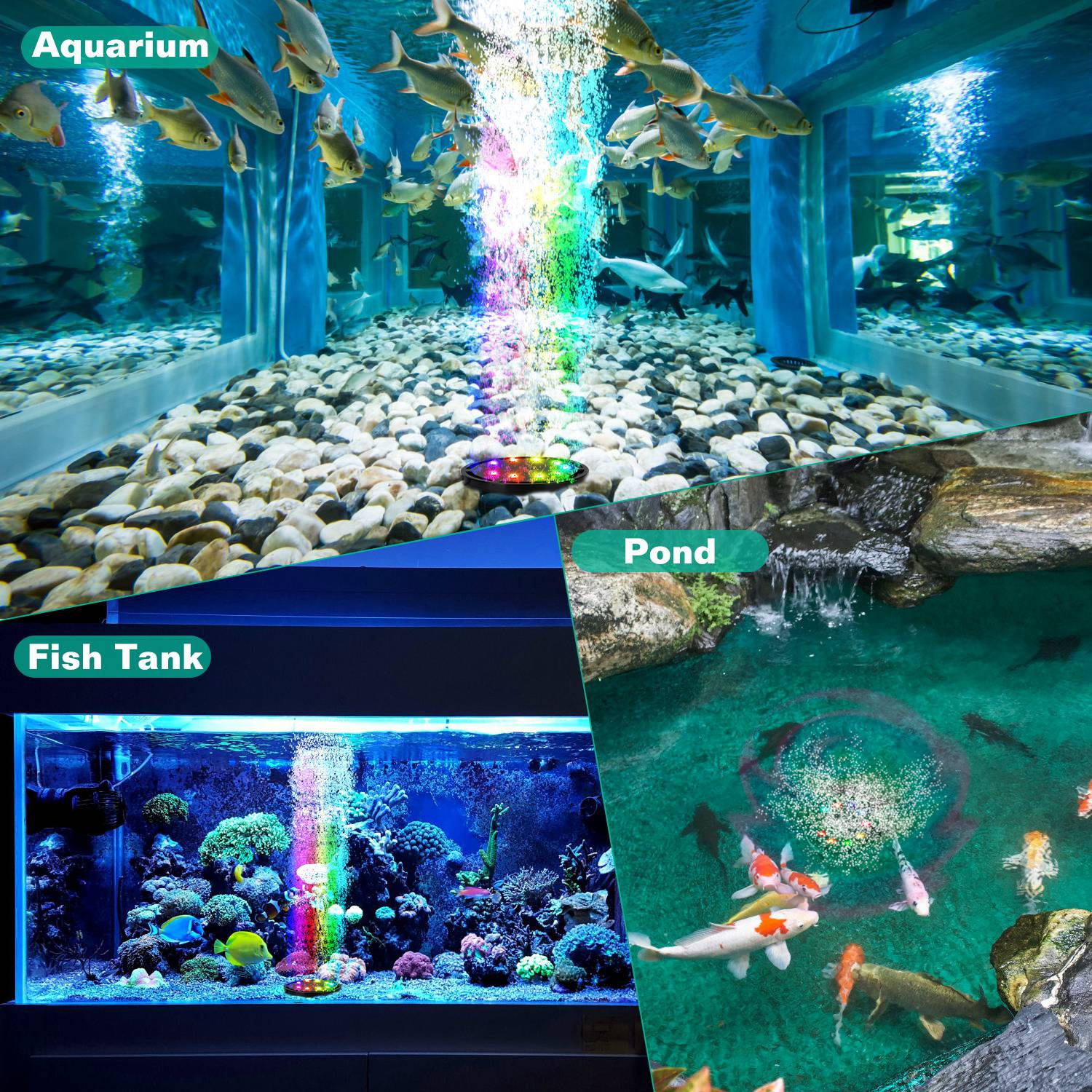 4in LED Aquarium Air Bubble Lamp Multi Colored Submersible Fish Tank Air Stone Disk Lamp Underwater Bubble Light - Image 5