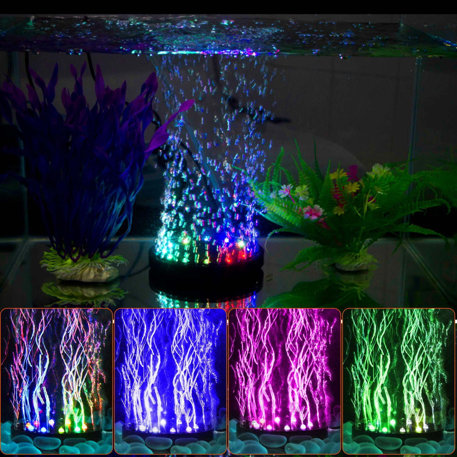4in LED Aquarium Air Bubble Lamp Multi Colored Submersible Fish Tank Air Stone Disk Lamp Underwater Bubble Light - Image 7