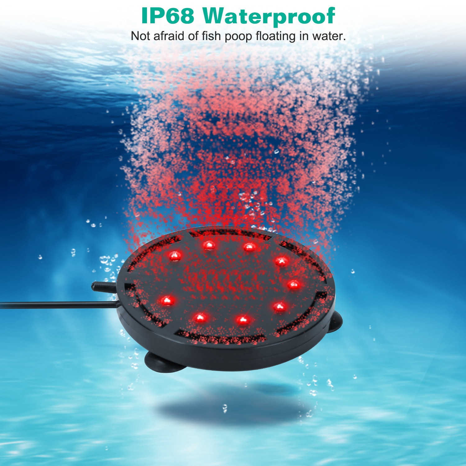 4in LED Aquarium Air Bubble Lamp Multi Colored Submersible Fish Tank Air Stone Disk Lamp Underwater Bubble Light - Image 8