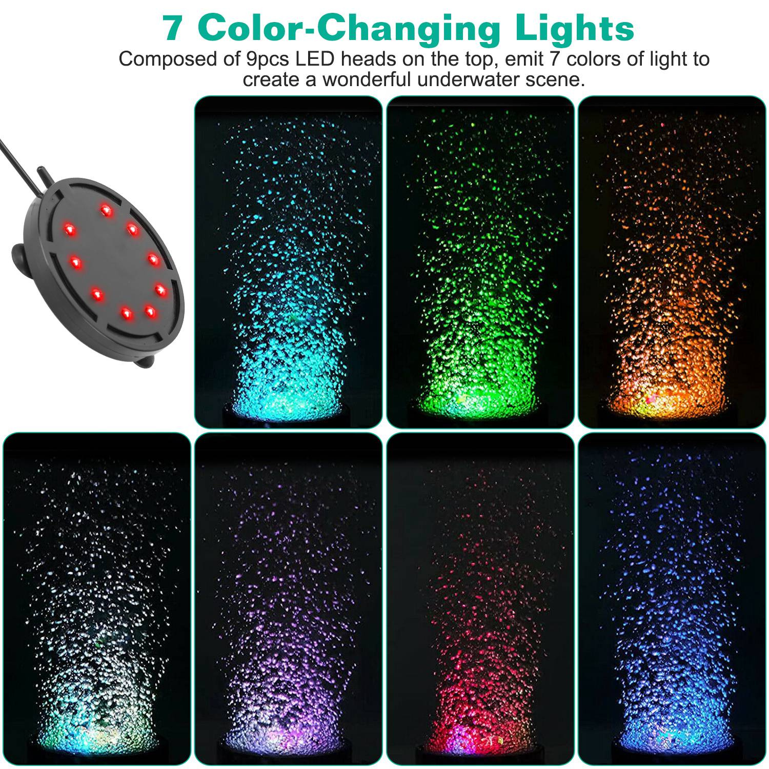 4in LED Aquarium Air Bubble Lamp Multi Colored Submersible Fish Tank Air Stone Disk Lamp Underwater Bubble Light - Image 9