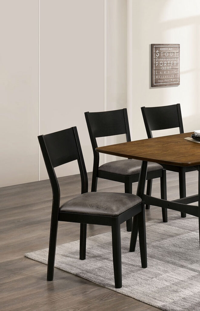 Mid-Century Modern Black And Gray Side Chairs Set of 2 Chairs Dining Room Furniture Leatherette Seat Elegant Kitchen Dining Room Solid wood Two-tone Chair - Image 2