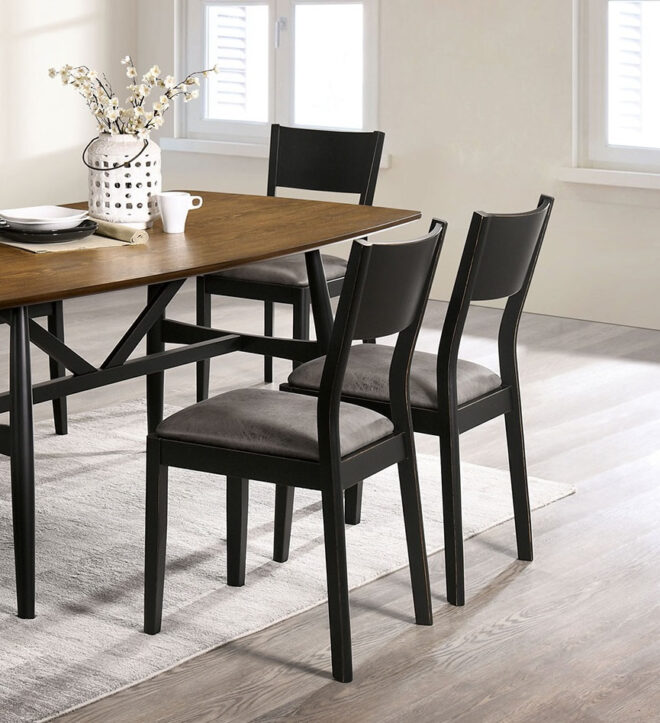 Mid-Century Modern Black And Gray Side Chairs Set of 2 Chairs Dining Room Furniture Leatherette Seat Elegant Kitchen Dining Room Solid wood Two-tone Chair - Image 3