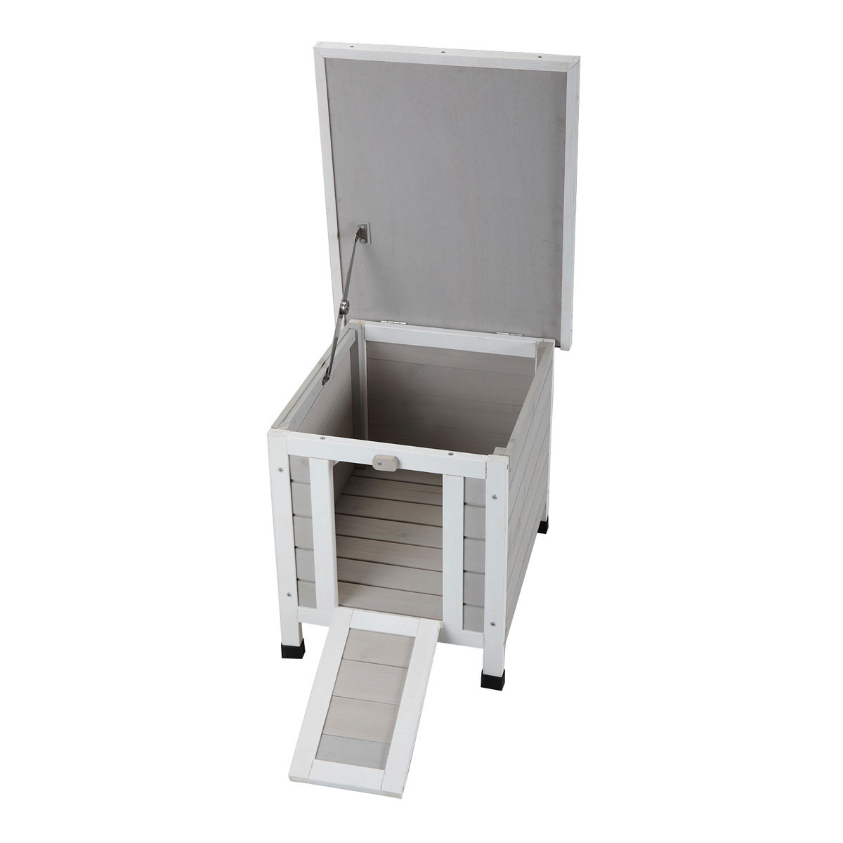 Modern Wooden Rabbit Cat Dog Hutch, Indoor/Outdoor Retreat House with Openable Roof for Small Pets, Weatherproof, Gray - Image 5