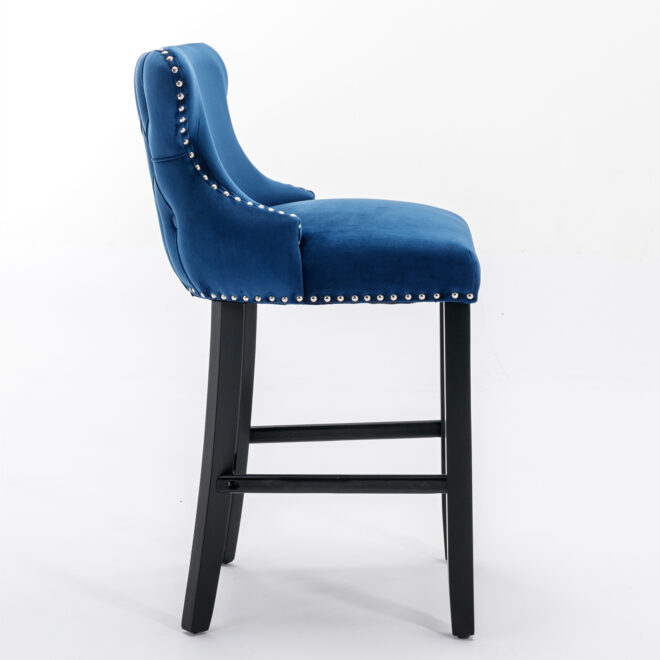 A&A Furniture,Contemporary Velvet Upholstered Wing-Back Barstools with Button Tufted Decoration and Wooden Legs, and Chrome Nailhead Trim, Leisure Style Bar Chairs,Bar stools,Set of 2 (Blue),SW1824BL - Image 4