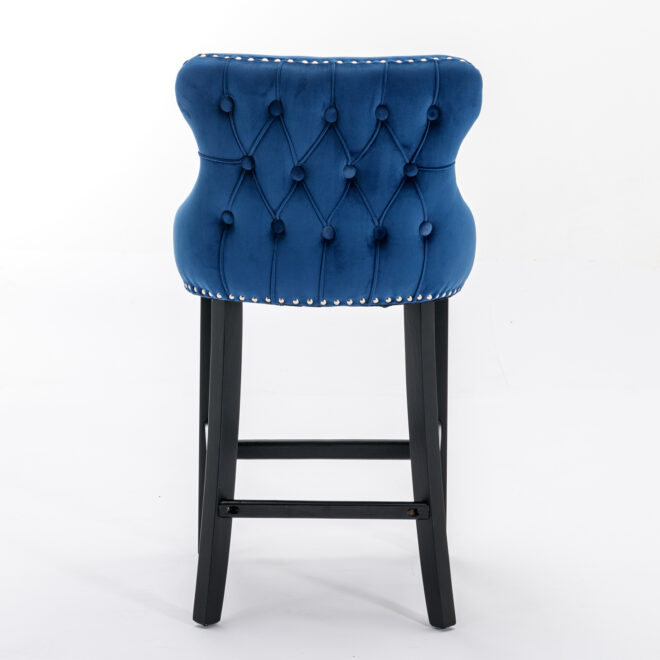 A&A Furniture,Contemporary Velvet Upholstered Wing-Back Barstools with Button Tufted Decoration and Wooden Legs, and Chrome Nailhead Trim, Leisure Style Bar Chairs,Bar stools,Set of 2 (Blue),SW1824BL - Image 6