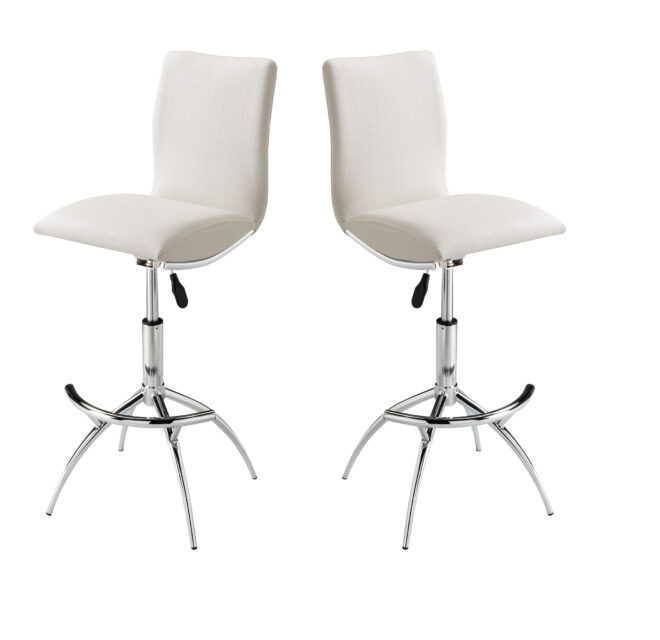 Modern Barstool Texture Leatherette/Chrome Adjustable Height In Soft White Color - Image 2
