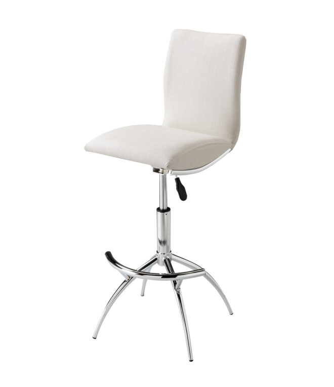 Modern Barstool Texture Leatherette/Chrome Adjustable Height In Soft White Color - Image 3