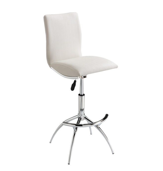 Modern Barstool Texture Leatherette/Chrome Adjustable Height In Soft White Color - Image 4