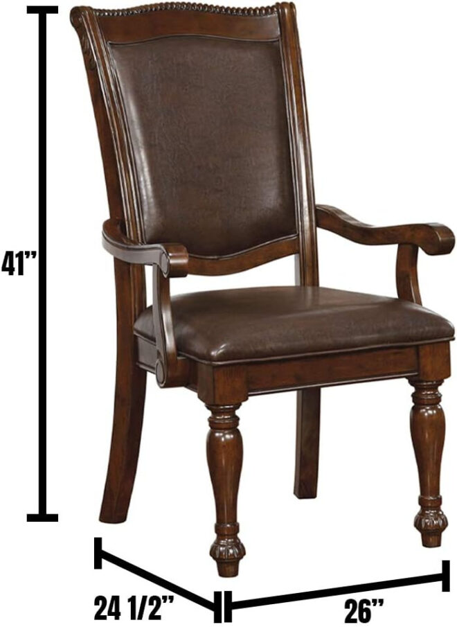Glorious Classic Traditional Dining Chairs Cherry Solid wood Leatherette Cushion Seat Set of 2pc Arm Chairs Turned Legs Kitchen Dining Room - Image 7