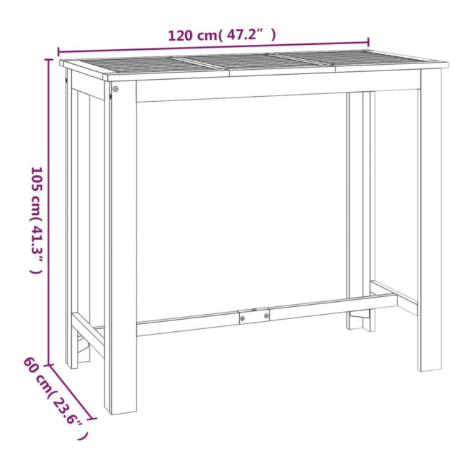 Patio Bar Table 47.2"x23.6"x41.3" Solid Wood Acacia - Image 6
