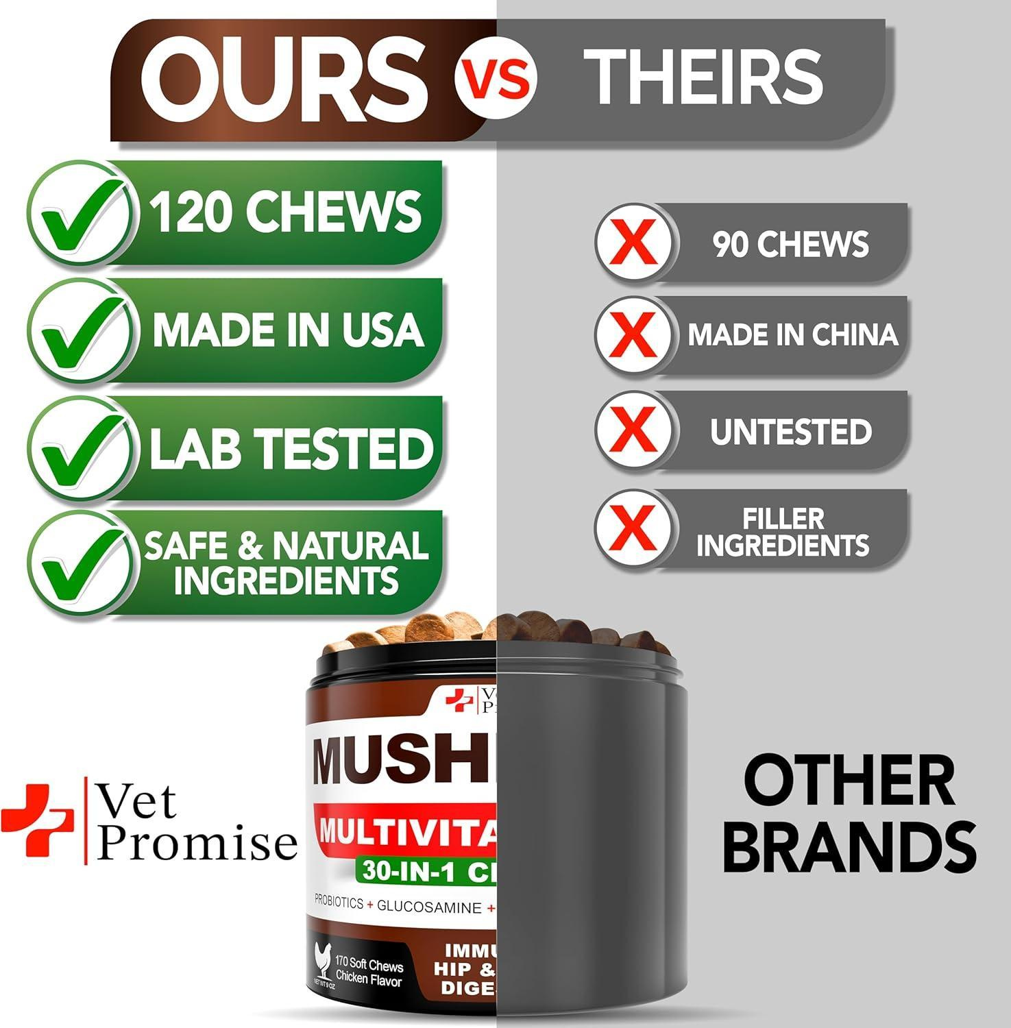 Mushroom for Dogs 170 Chews Turkey Tail Mushroom for Dogs Mushroom Supplement for Dogs Lions Mane Reishi Immunity Support Multivitamin Joint Health Energy Gut Skin Dog Vitamins - Image 5