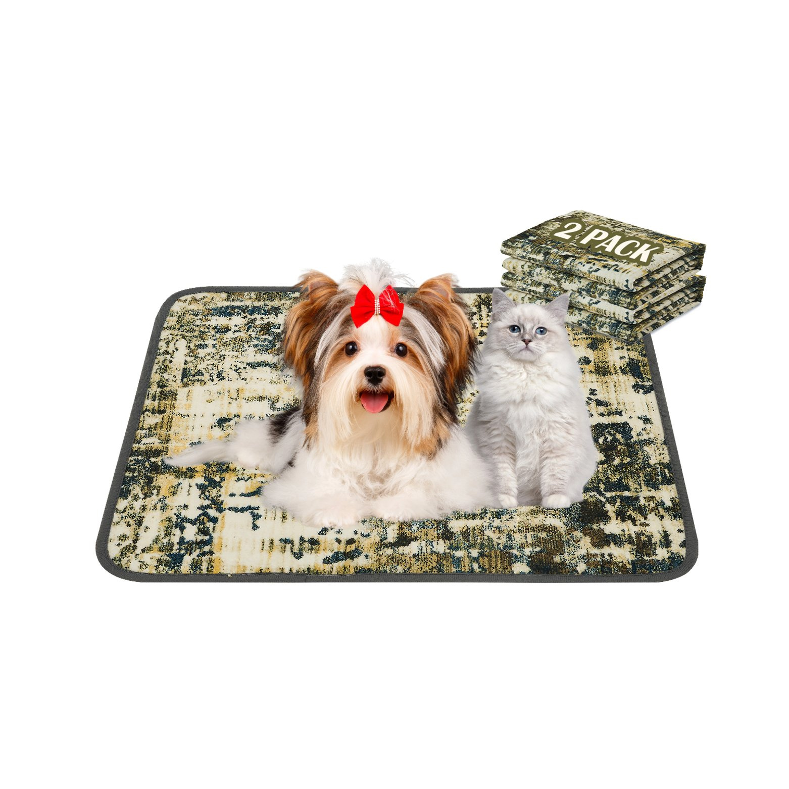 Qeils Washable Pee Pads for Dogs, 2 Pack Reusable Puppy Pads 36"x41" Super Absorbent Leakproof Dog Training Pads, Non-Slip Potty Pads for Floor, Crate, Couch, Whelping Pads Litter Mat Puppy Supplies