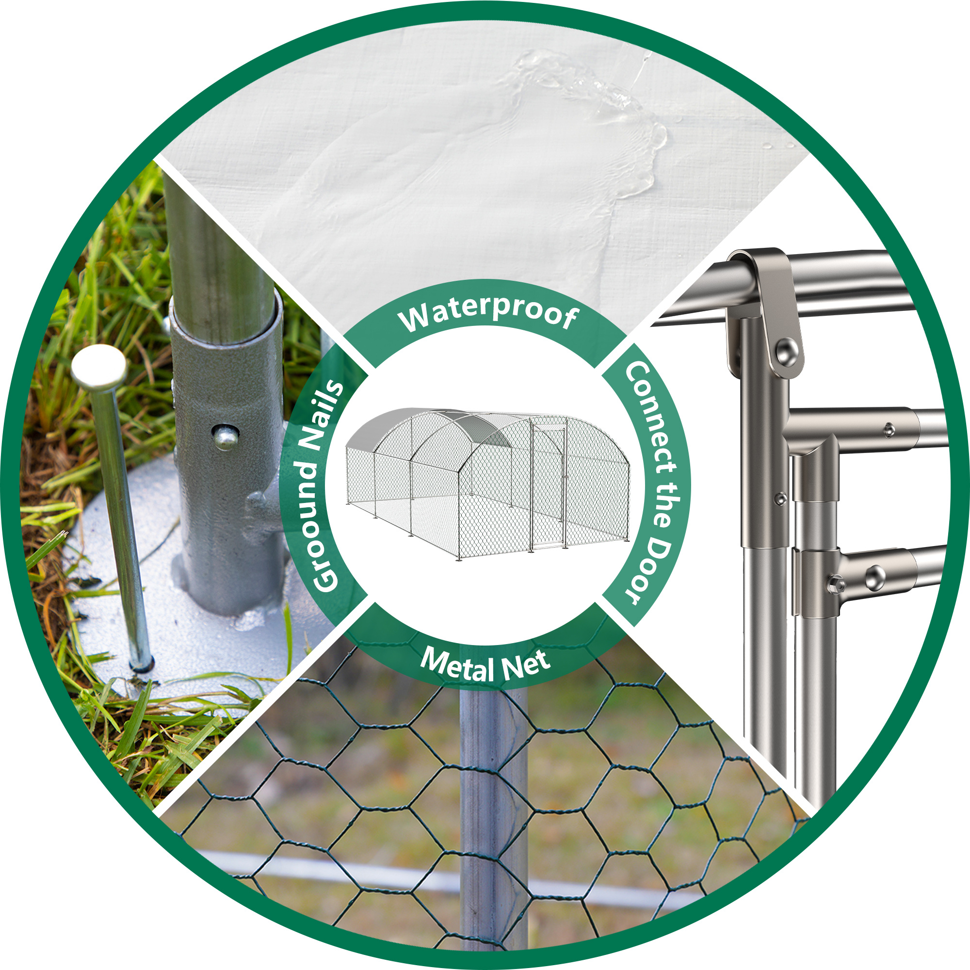 Large Chicken Coop Metal Chicken Run with Waterproof and Anti-UV Cover, Dome Shaped Walk-in Fence Cage Hen House for Outdoor and Yard Farm Use, 1" Tube Diameter, 9.84' x 19.68' x 6.56' - Image 3