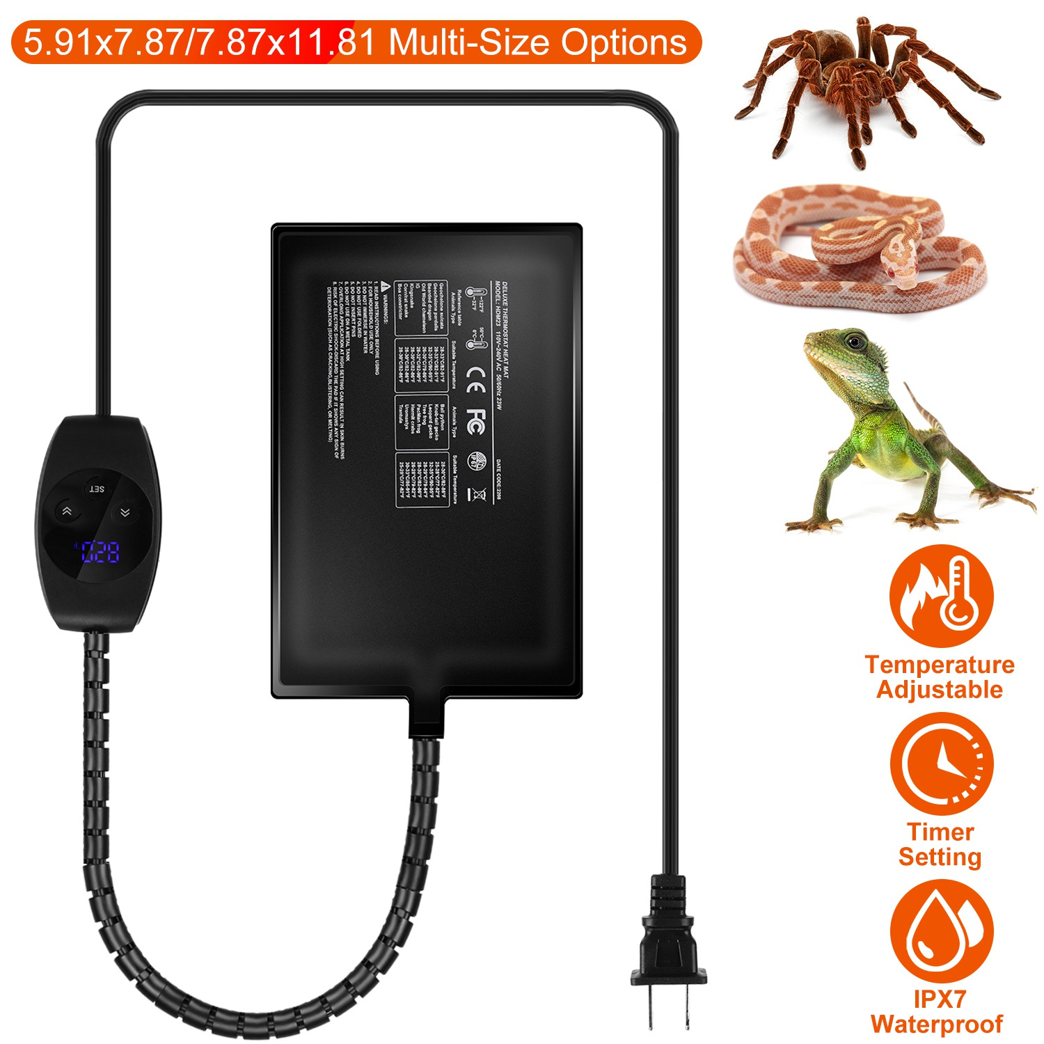 Electric Reptile Heating Pad With Temperature Adjustment IPX7 Waterproof Timer Setting Under Tank Heating Mat for Lizards Turtles Snake Spider Small Animal - Image 11