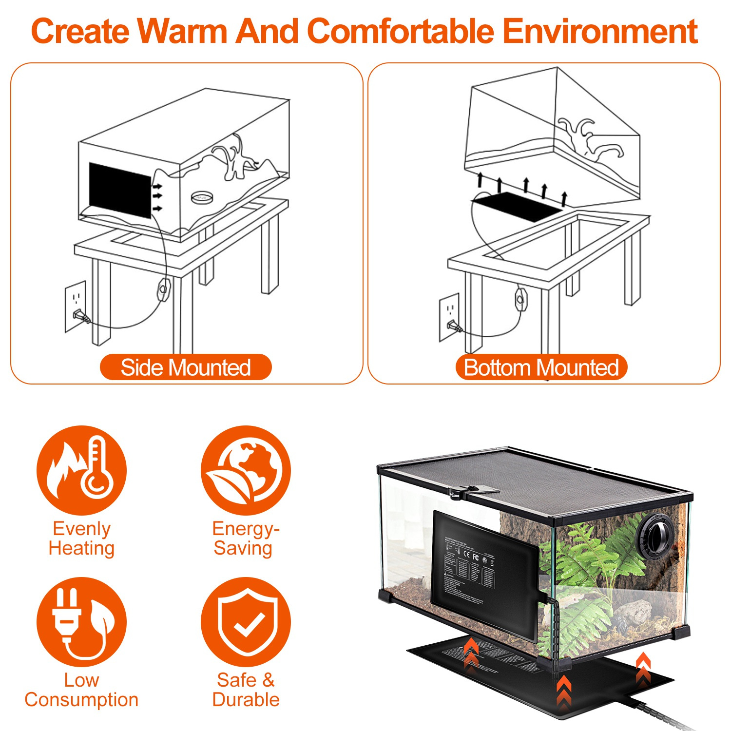 Electric Reptile Heating Pad With Temperature Adjustment IPX7 Waterproof Timer Setting Under Tank Heating Mat for Lizards Turtles Snake Spider Small Animal - Image 4