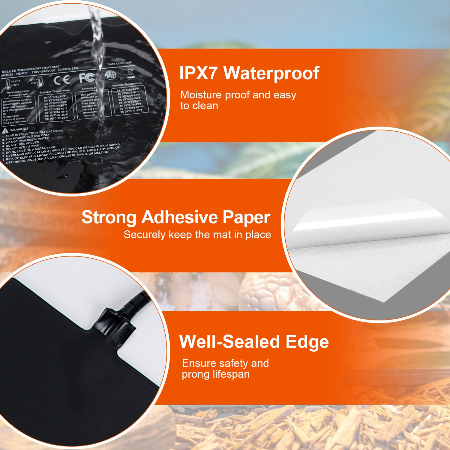 Electric Reptile Heating Pad With Temperature Adjustment IPX7 Waterproof Timer Setting Under Tank Heating Mat for Lizards Turtles Snake Spider Small Animal - Image 5