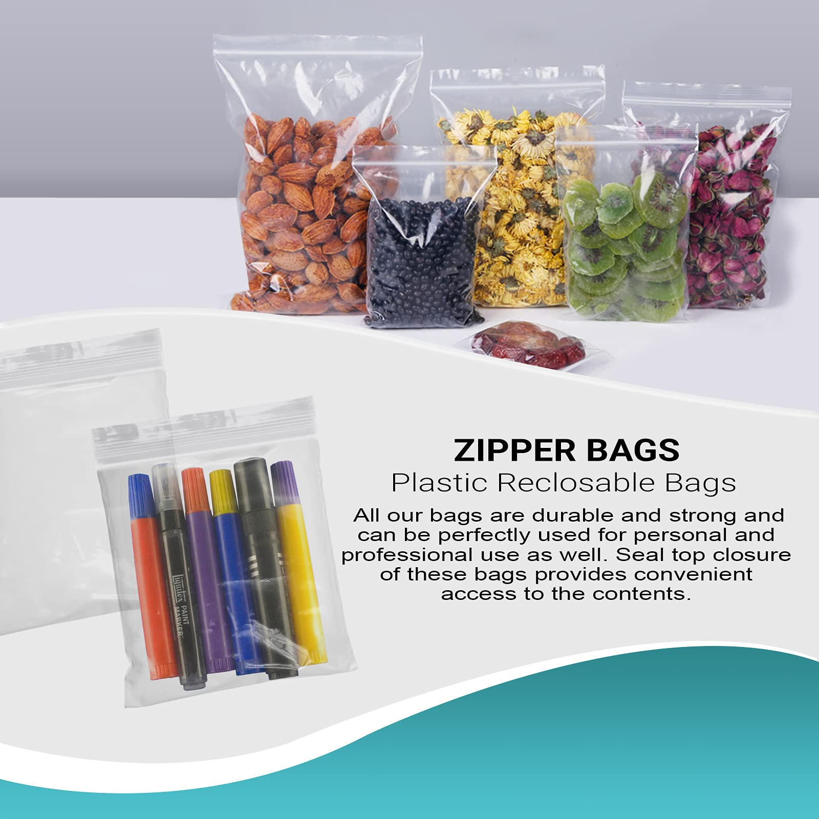 Clear Plastic Reclosable Zipper Bags, 5 x 5 Inches. Pack of 1000 Reclosable Plastic Bags with Zipper Closure. 2 Mil Plastic Jewelry Bags. Waterproof Reclosable Zip Bags for Industrial Use - Image 6
