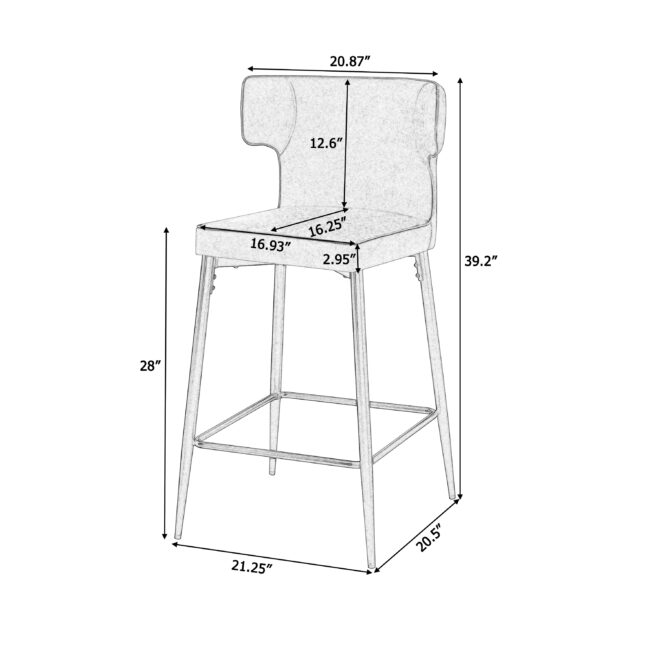28inch Counter Height Bar Stools Set of 2, Modern Bar Upholstered Chairs with PU Leather, Metal Footrest and Frame for Kitchen Island, Bar Table, Dining Room, Gray - Image 6