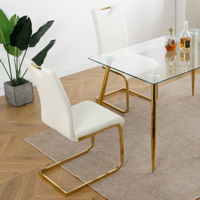 Modern Dining Chairs with Faux Leather Padded Seat Dining Living Room Chairs Upholstered Chair with gold Metal Legs Design for Kitchen, Living, Bedroom, Dining Room Side Chairs Set of 4 - Image 5