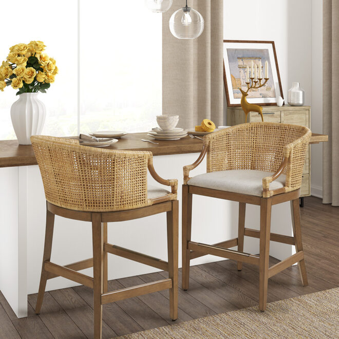 Handcrafted Rattan Counter Stool 25" H - Image 2
