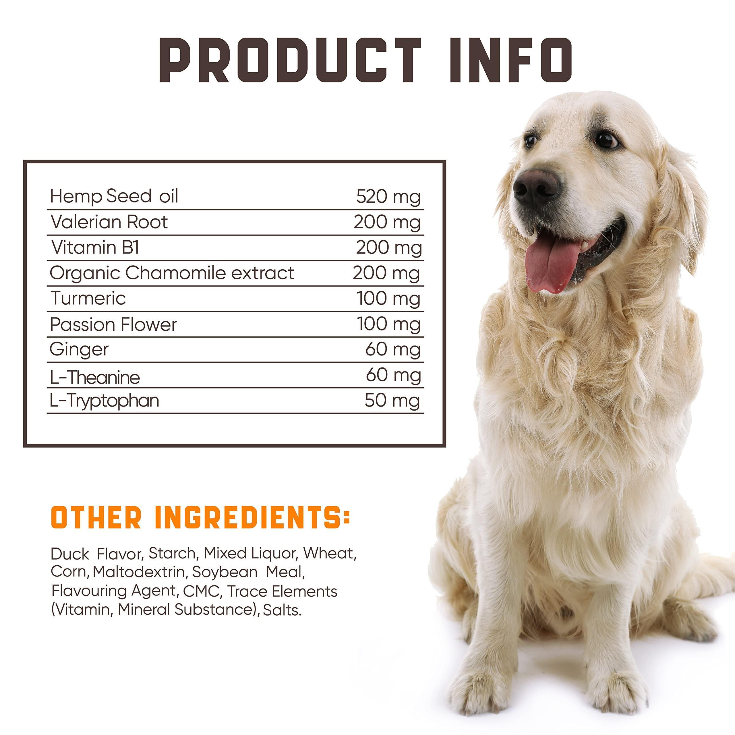 Natural Calming Chews for Dogs with Hemp Oil and Valerian Root Aid during Fireworks Thunderstorms Hip and Joint Health Duck Flavored Dog Calming Treats for All Breeds 180 Chews - Image 3