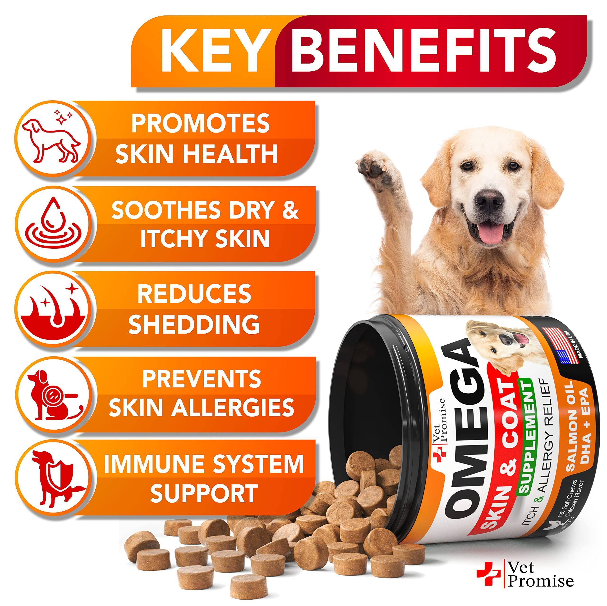 Omega 3 for Dogs Dog Skin and Coat Supplement Fish Oil for Dogs Chews Allergy and Dog Itch Relief Dog Anti Shedding Supplement Dog Dry Skin Treatment Salmon Oil Made in USA 120 Treats - Image 2