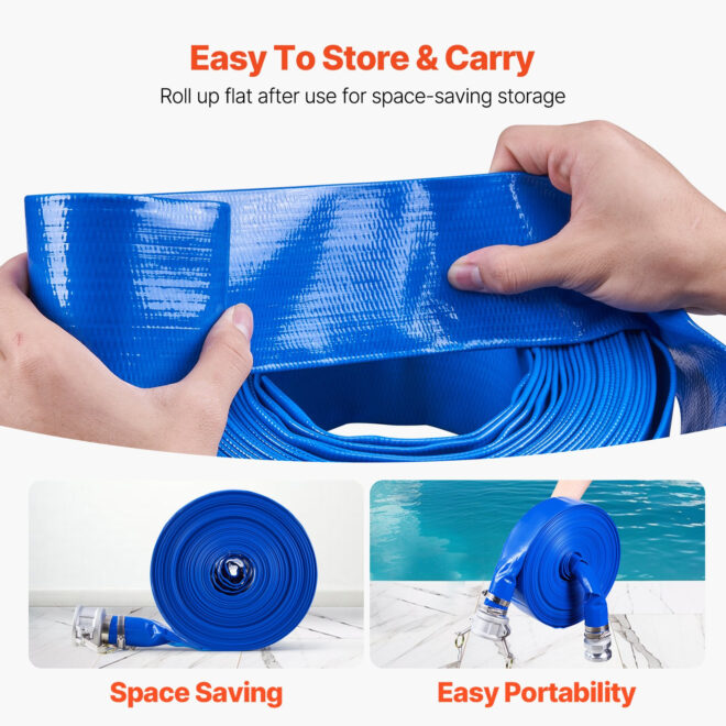 VEVOR Backwash Hose 2 in x 100 ft Blue High Quality Hose Complete Fittings - Image 5