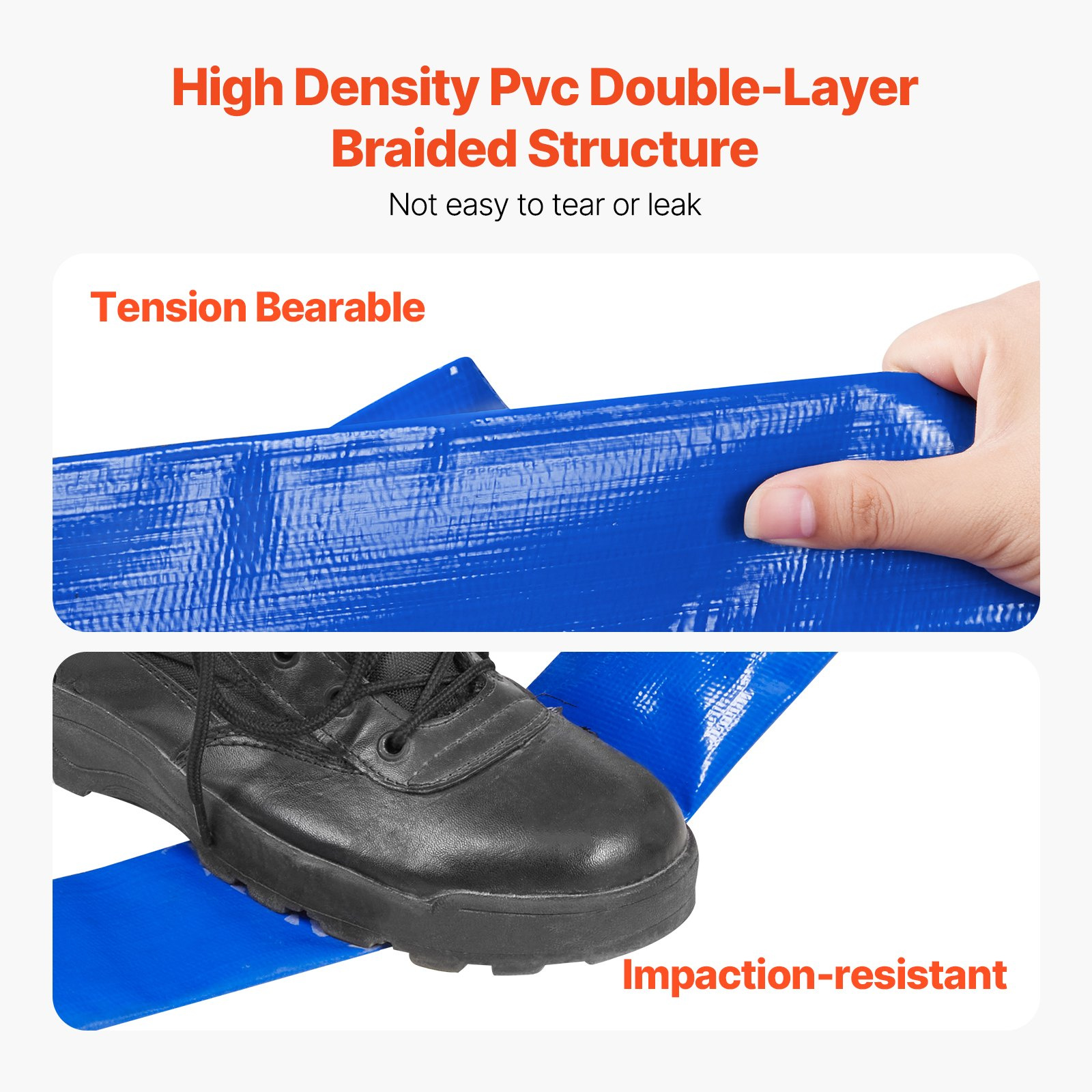 VEVOR Backwash Hose 3 in x 50 ft Blue High Quality Hose Complete Fittings - Image 3