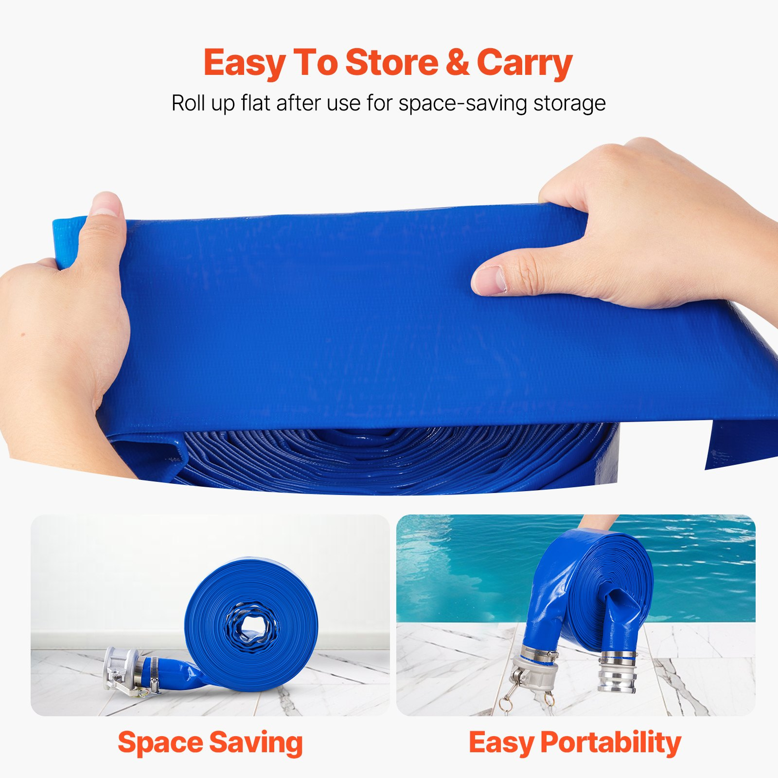 VEVOR Backwash Hose 3 in x 50 ft Blue High Quality Hose Complete Fittings - Image 5