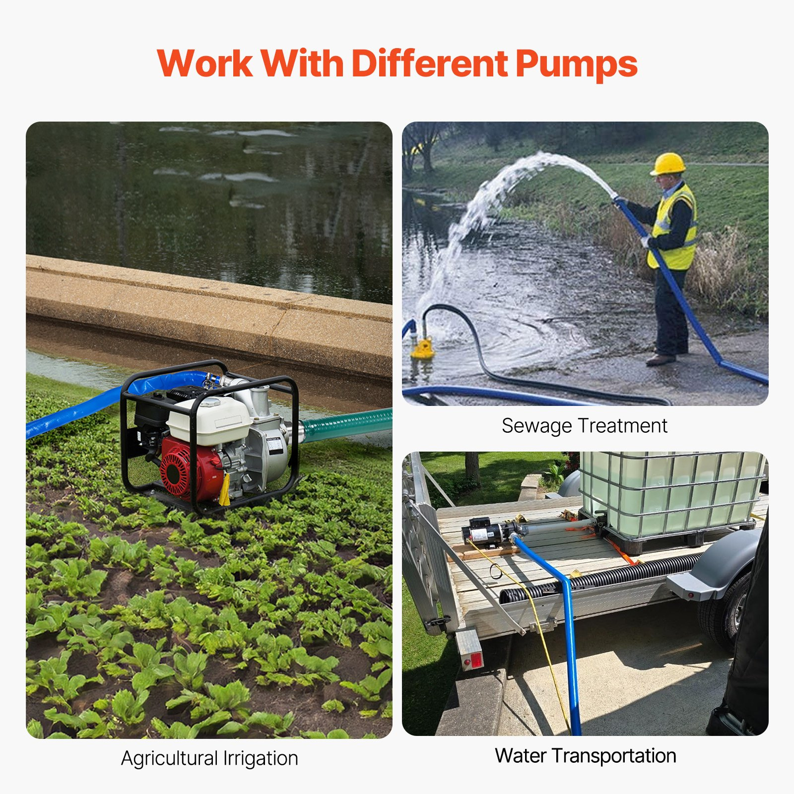 VEVOR Backwash Hose 3 in x 50 ft Blue High Quality Hose Complete Fittings - Image 6