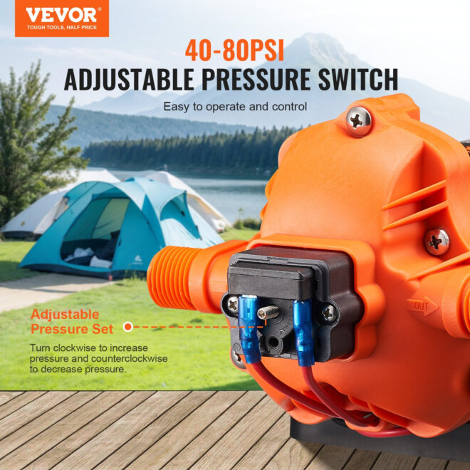 VEVOR 12V Diaphragm Pump 3GPM 11.36 L/min 3-Chamber Water Pump Pressure Switch - Image 3