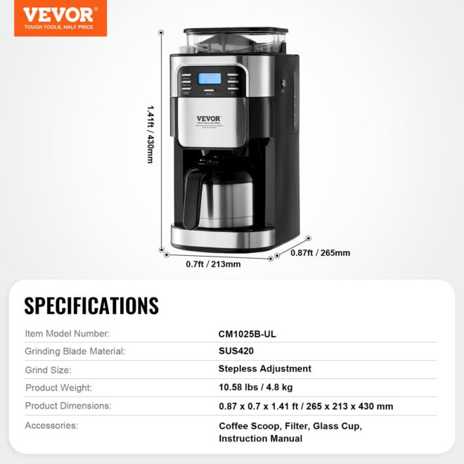 VEVOR 8-Cup Coffee Maker Drip Coffee Machine with 24-Hour Timer for Auto Brew - Image 7