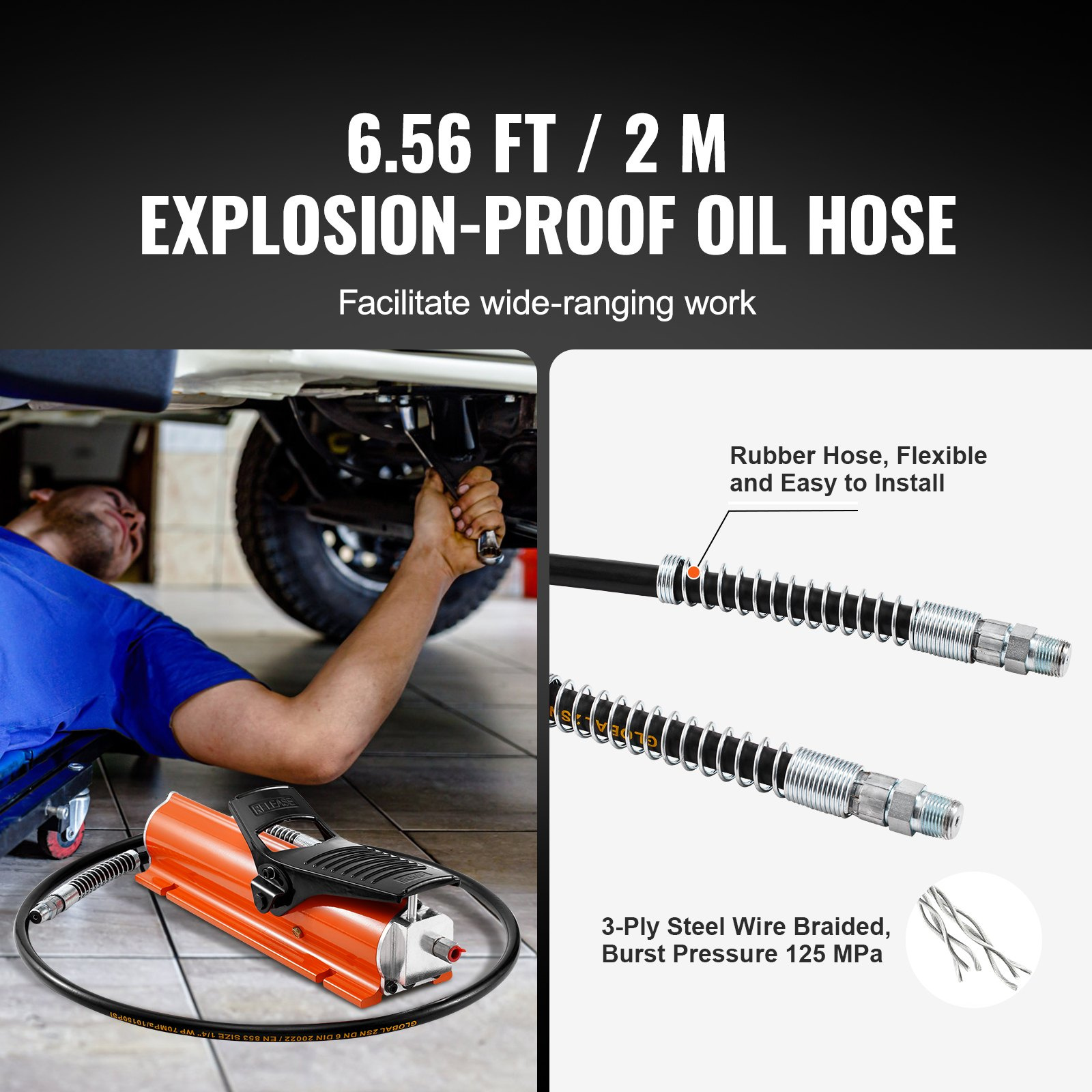 VEVOR 10, 000PSI Air Hydraulic Pump, 0.18 Gal Reservoir, NPT 3/8 in Oil Outlet, NPT 1/4 in Inlet, Metal Shell Air Actuated Treadle Foot Pump, for Precision Industrial Machinery & Aerospace Equipment - Image 3