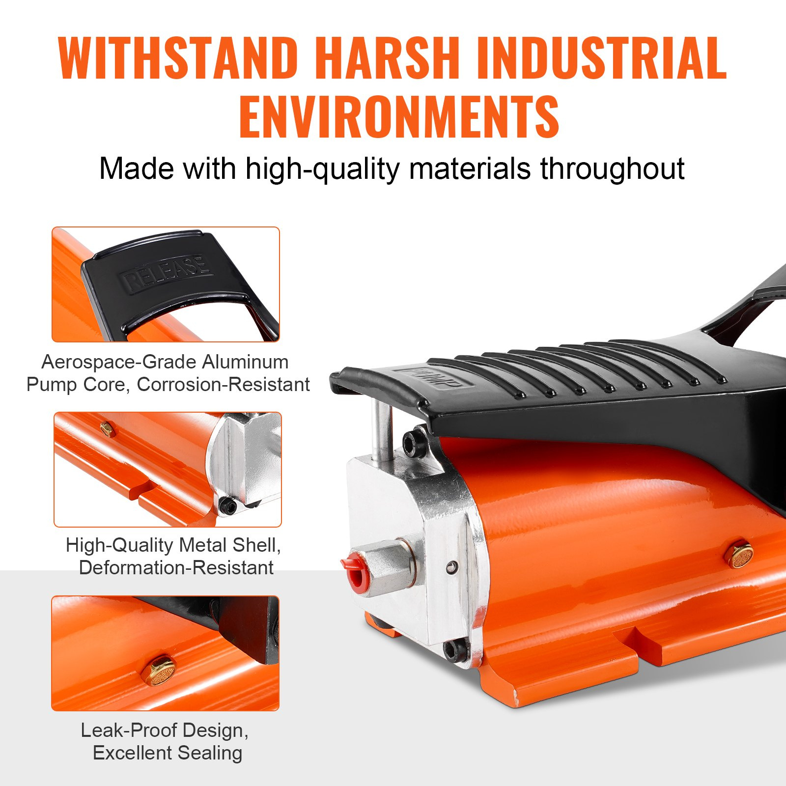 VEVOR 10, 000PSI Air Hydraulic Pump, 0.18 Gal Reservoir, NPT 3/8 in Oil Outlet, NPT 1/4 in Inlet, Metal Shell Air Actuated Treadle Foot Pump, for Precision Industrial Machinery & Aerospace Equipment - Image 6