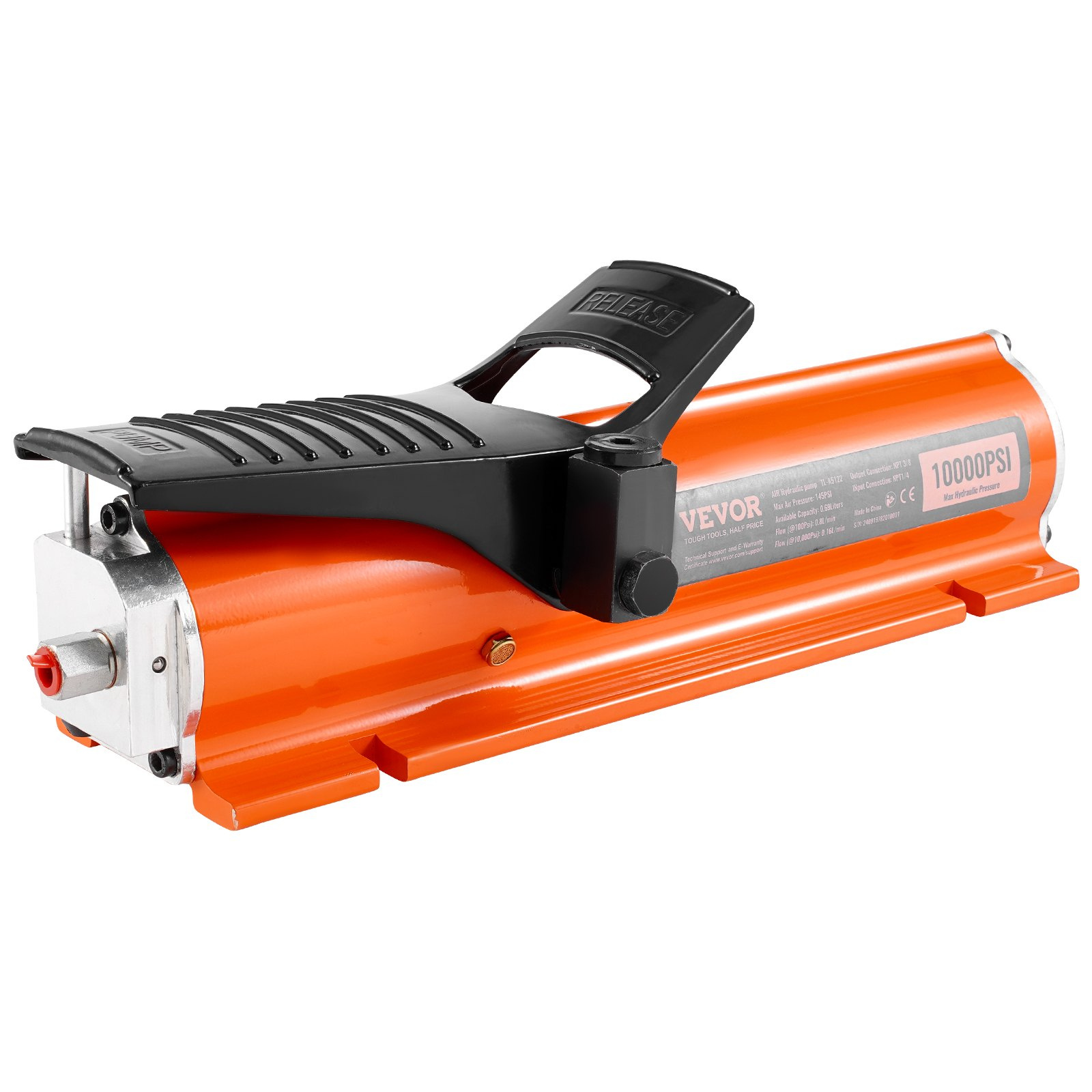 VEVOR 10, 000PSI Air Hydraulic Pump, 0.18 Gal Reservoir, NPT 3/8 in Oil Outlet, NPT 1/4 in Inlet, Metal Shell Air Actuated Treadle Foot Pump, for Precision Industrial Machinery & Aerospace Equipment - Image 9