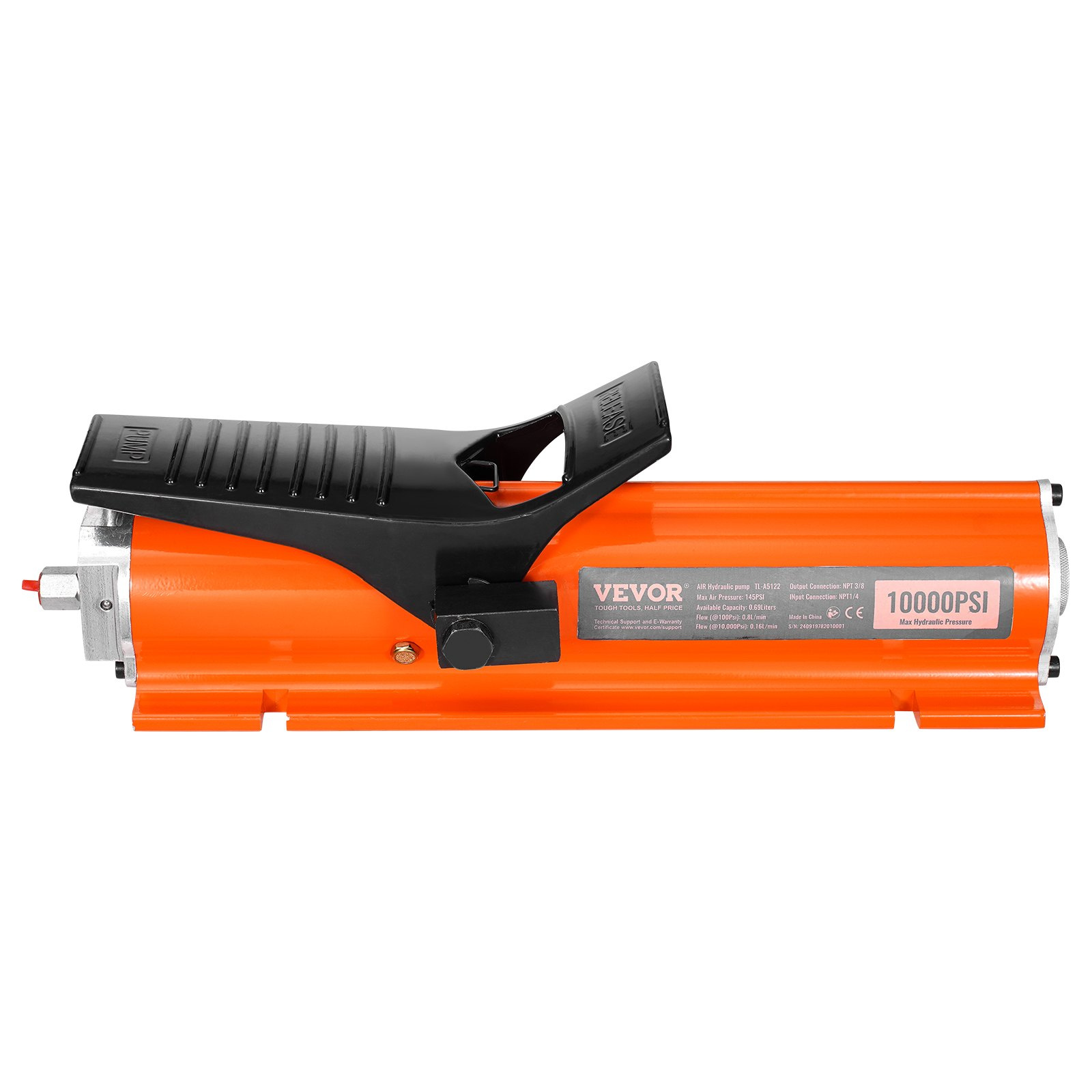 VEVOR 10, 000PSI Air Hydraulic Pump, 0.18 Gal Reservoir, NPT 3/8 in Oil Outlet, NPT 1/4 in Inlet, Metal Shell Air Actuated Treadle Foot Pump, for Precision Industrial Machinery & Aerospace Equipment - Image 10