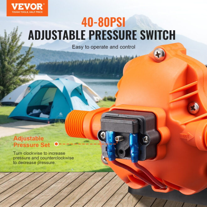 VEVOR 12V Diaphragm Pump 3.5GPM 13.25L/min 3-Chamber Water Pump Pressure Switch - Image 3
