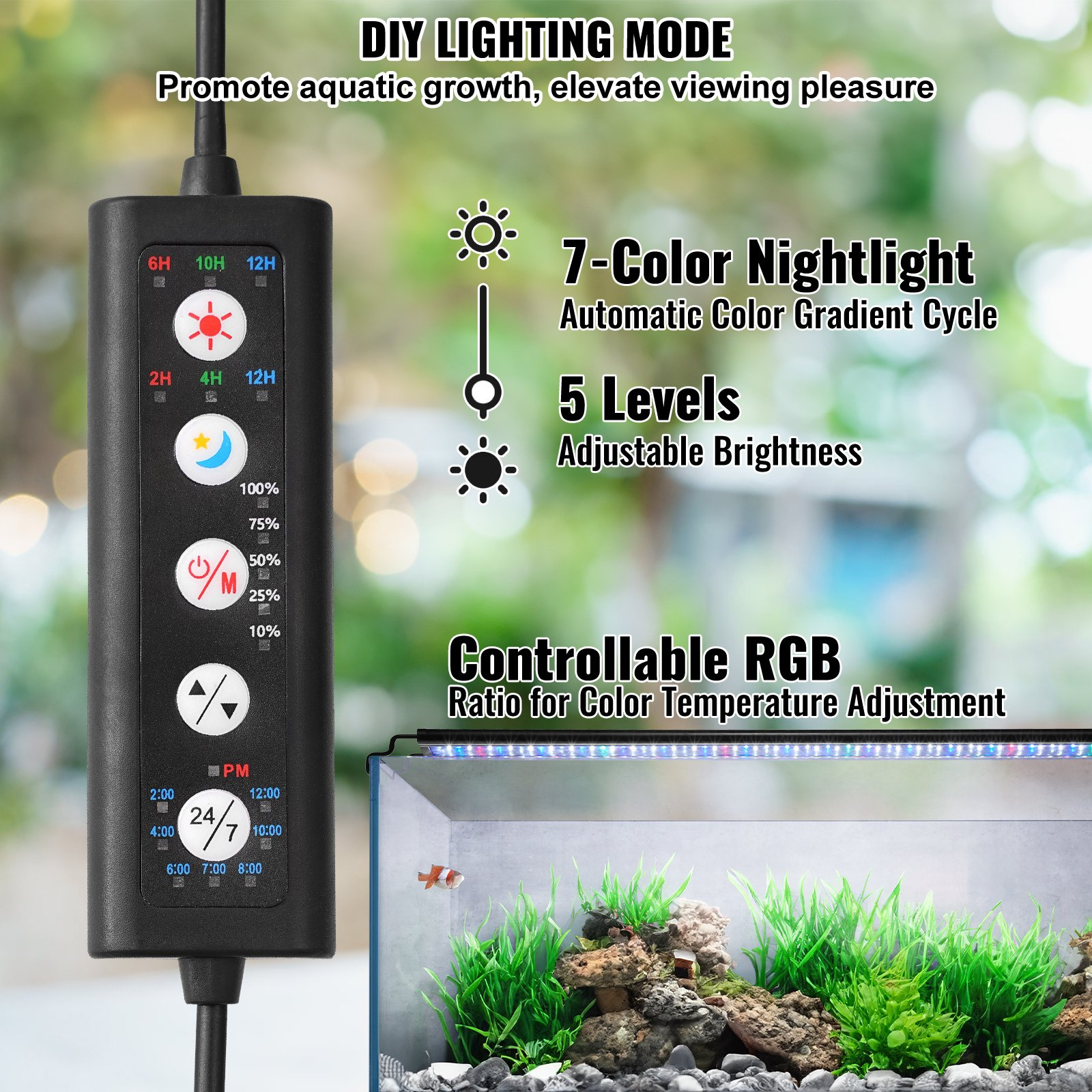 VEVOR Aquarium Light, 48W Full Spectrum Fish Tank Light with 24/7 Natural Mode, Adjustable Timer & 5-Level Brightness, with Aluminum Alloy Shell Extendable Brackets for 48"-54" Freshwater Planted Tank - Image 3