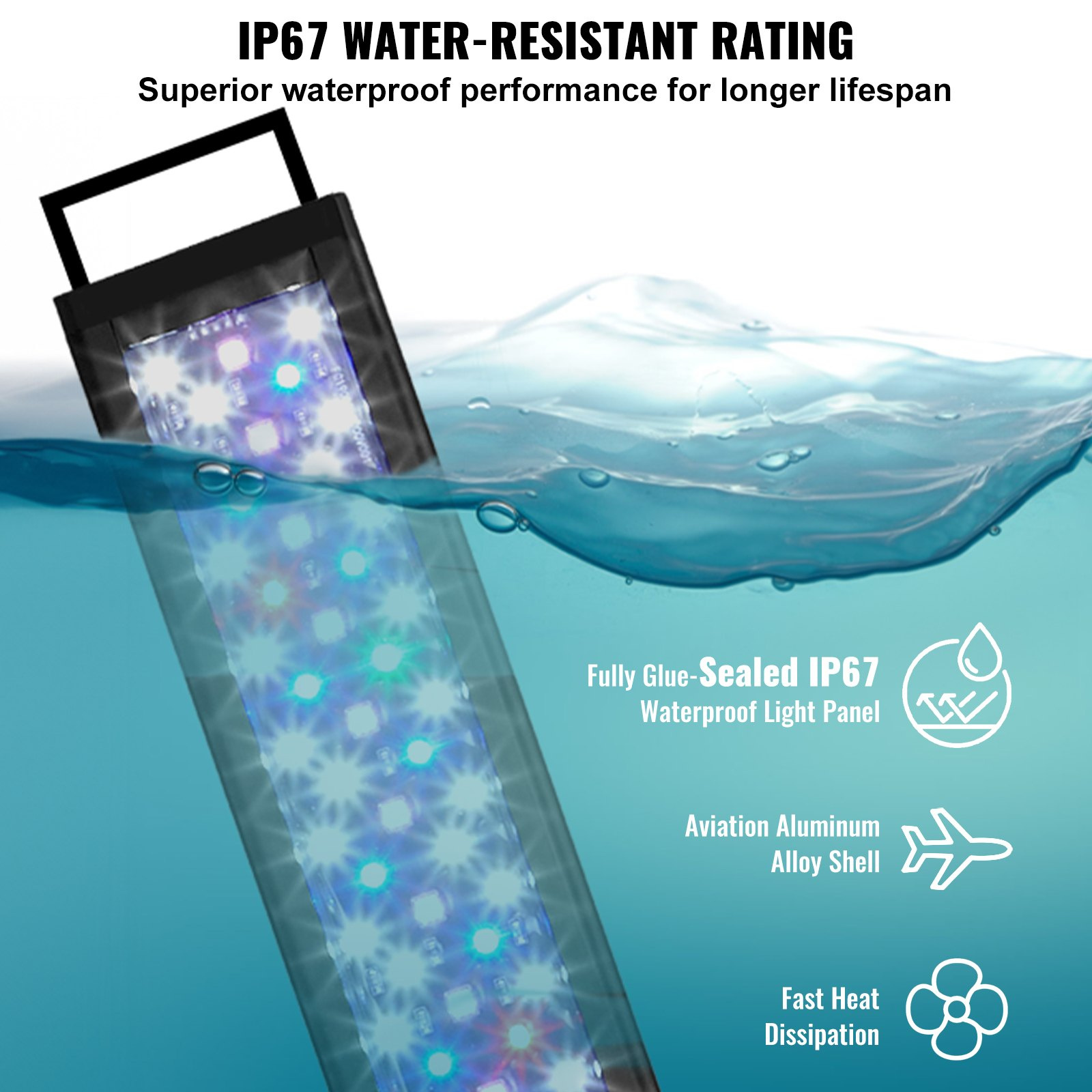 VEVOR Aquarium Light, 48W Full Spectrum Fish Tank Light with 24/7 Natural Mode, Adjustable Timer & 5-Level Brightness, with Aluminum Alloy Shell Extendable Brackets for 48"-54" Freshwater Planted Tank - Image 5