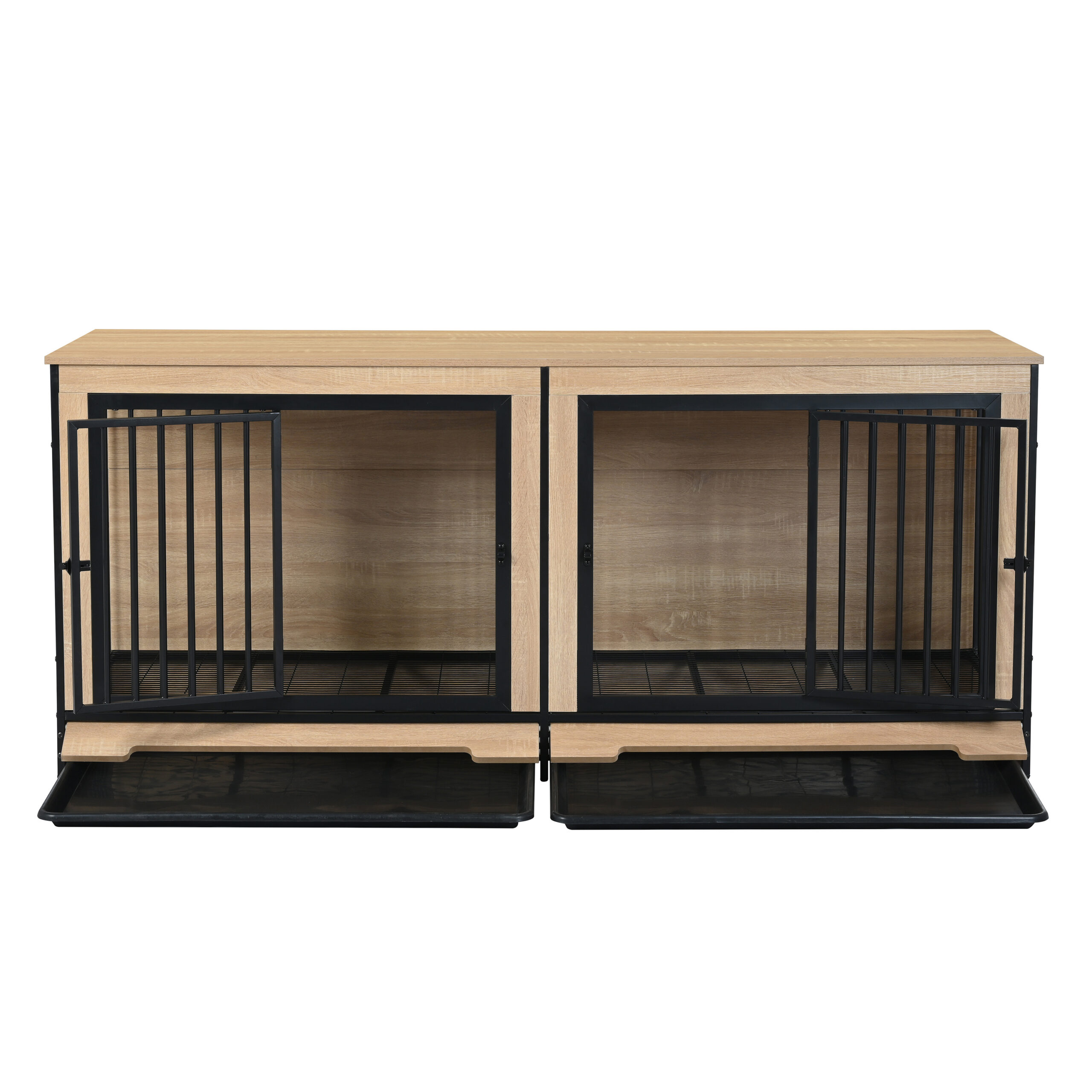 Dog Crate Furniture with Two Combined Room, XL Large Double Dog Cage Furniture with Tray for Medium Large Dogs, Wooden Dog Kennel Furniture - Image 4