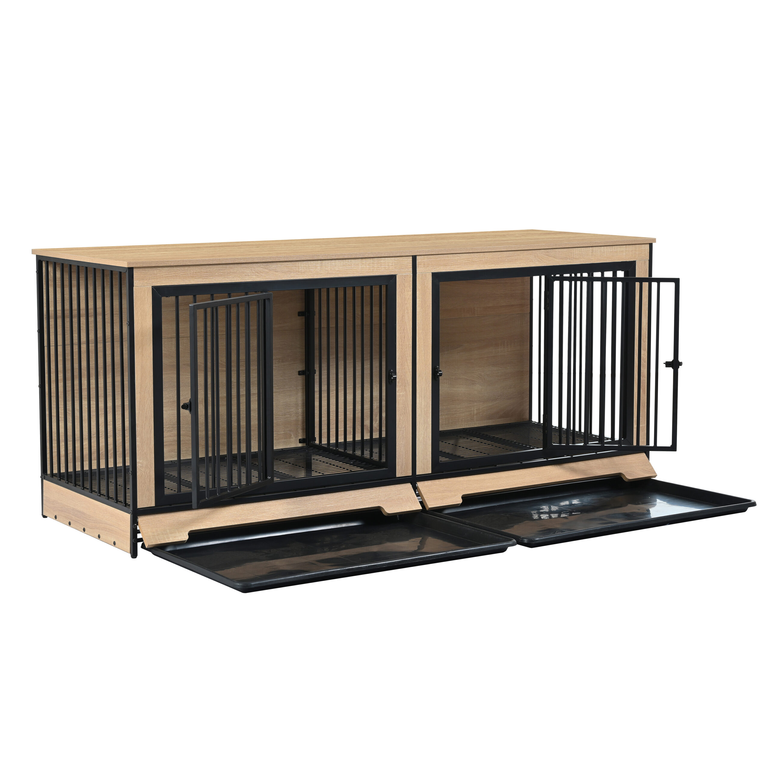 Dog Crate Furniture with Two Combined Room, XL Large Double Dog Cage Furniture with Tray for Medium Large Dogs, Wooden Dog Kennel Furniture - Image 5